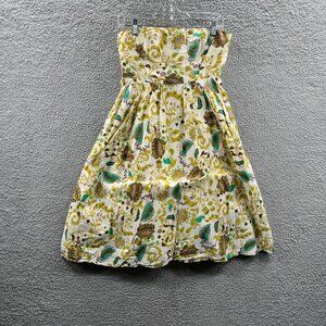 French Connection Womens Sun Dress 8 Cream Floral Strapless‎ Lined Side Zip